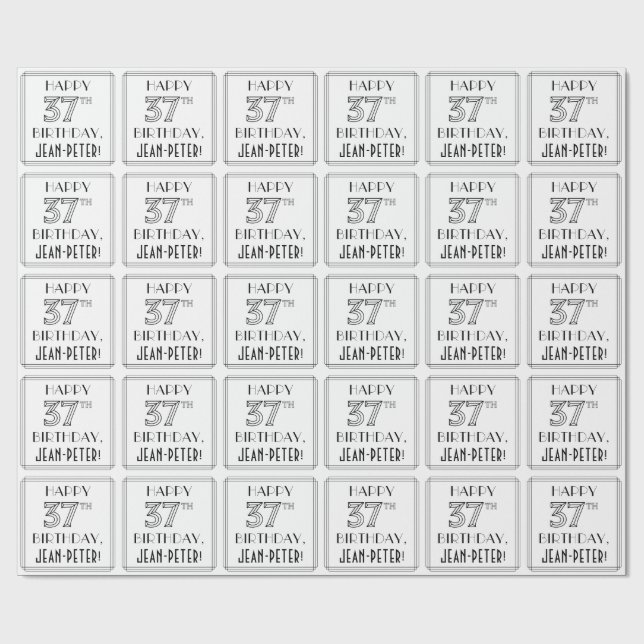 LYCKLIG 37:E BIRTHDAY; Art Deco Stil; eget namn Presentpapper (Platt)