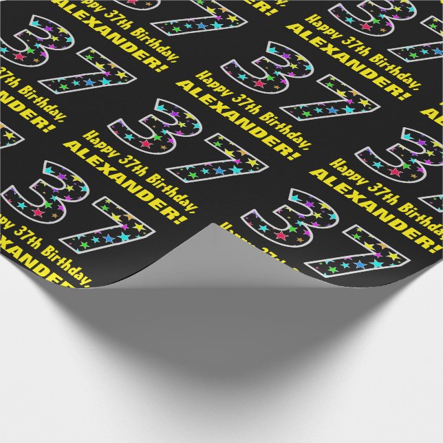 Lycklig 37:e födelsedagen, Roligt Colorful Stars M Presentpapper (Hörn)