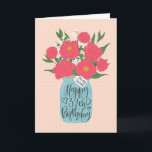 Lycklig 39:e födelsedag Friend w/ Mason Burk of Fl Kort<br><div class="desc">En Mason burk fyllde med en härlig massa peonier och vita blommor med handskriften ord 'För min vän' på märkrn och 'Lycklig 39:e födelsedagen' på Mason burk. Perfektens födelsedagskort för att fira din väns födelsedag! © Ness Nordberg</div>