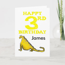 Lycklig 3-årsdag tecknad dinosauer i gult pojkar kort