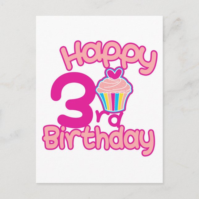 Lycklig 3:e födelsedagen! vykort (Framsida)