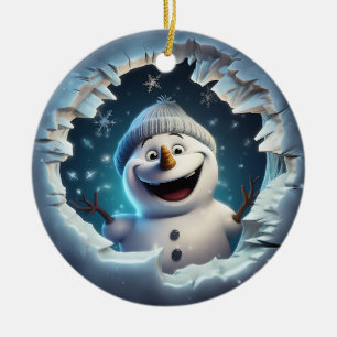 Lycklig 3d Snögubbe Julgransprydnad Keramik