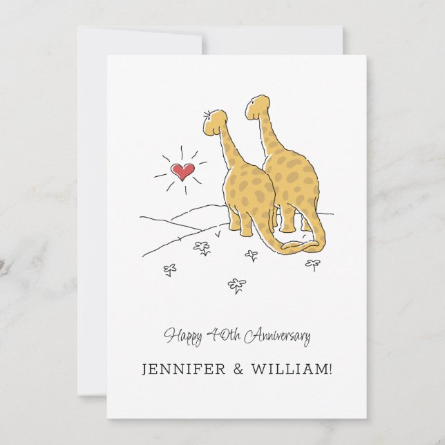 Lycklig 40-årsjubiléet Cute Dinosaurs Card Kort (Framsida)