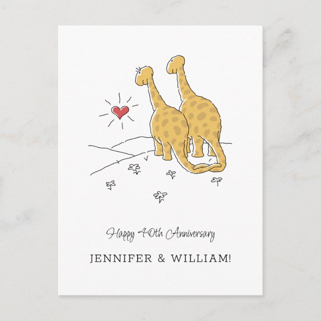Lycklig 40-årsjubiléet Cute Dinosaurs Card Vykort (Framsida)