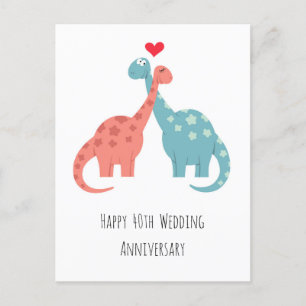 Lycklig 40:e Bröllop-årsdagen Cute Dinosaurs Vykort