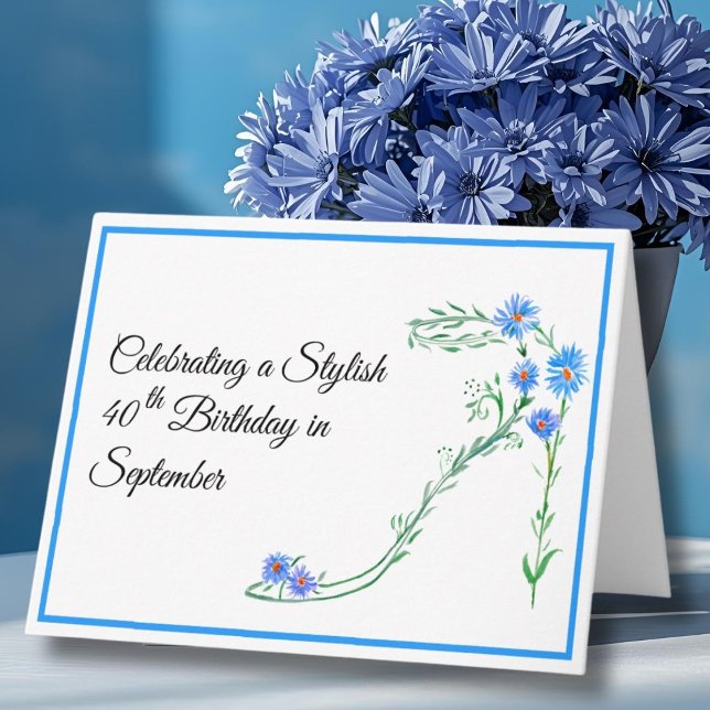 Lycklig 40:e födelsedag blåa blommor kort (Skapare uppladdad)