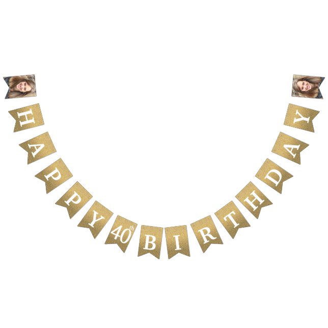 Lycklig 40:e födelsedag Foto Guld Glitter Vimplar (Alla)