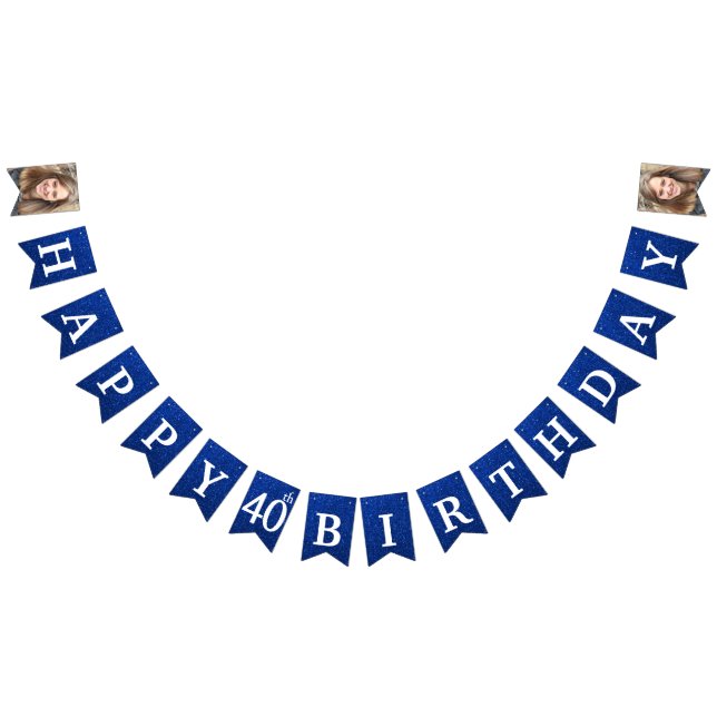 Lycklig 40:e födelsedag, fotoutblått Glitter Vimplar (Alla)