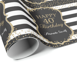 Lycklig 40:e födelsedag Guld Glitter Wrapping Pap Presentpapper