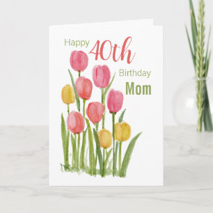 Lycklig 40:e födelsedag Mamma Watercolor Tulip Flo Kort