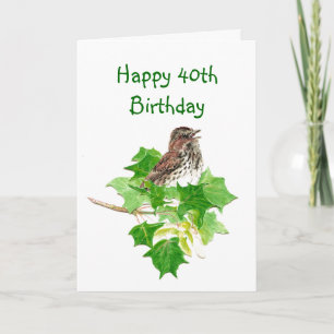 Lycklig 40:e födelsedag vattenfärgen Sång Sparrow Kort