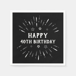 Lycklig 40:e födelsedagen Fireworks Black White Gr Pappersservett