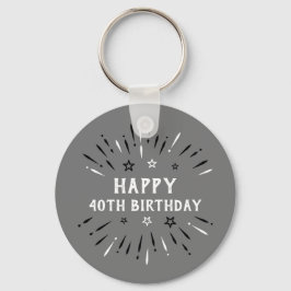 Lycklig 40:e födelsedagen Fireworks Grått Black Wh Nyckelring