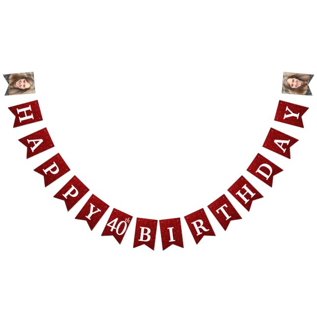 Lycklig 40:e födelsedagen Foto Red Glitter Vimplar (Alla)