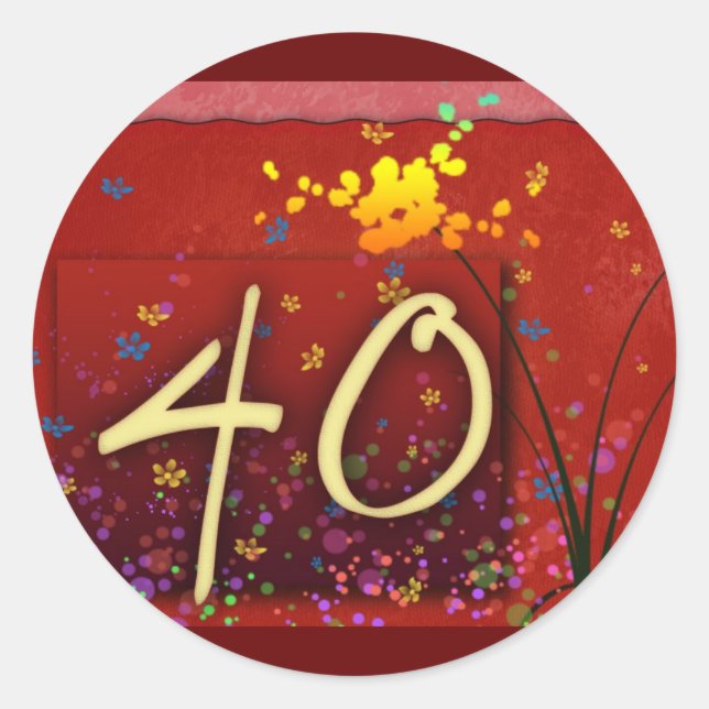 Lycklig 40:e födelsedagen! runt klistermärke (Framsida)
