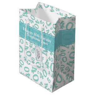 Lycklig 40:e födelsedagsnumret Mönster Teal/White
