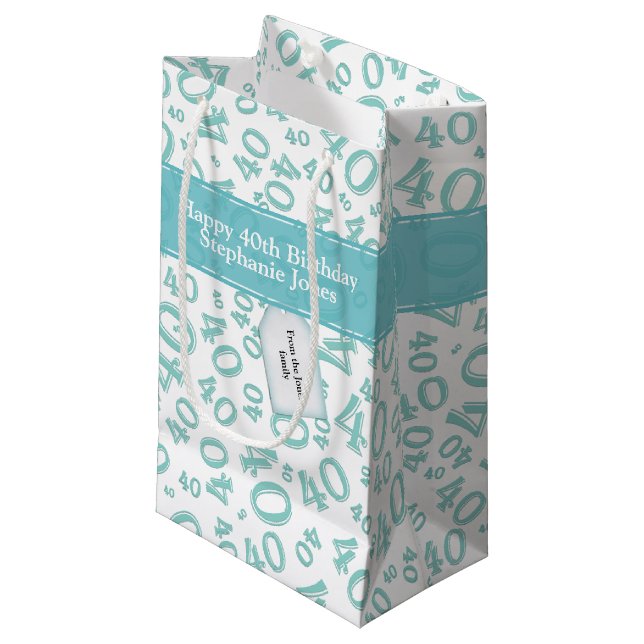 Lycklig 40:e födelsedagsnumret Mönster Teal/White  (Framsidan Vinklad)
