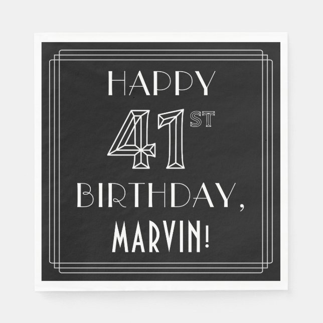 LYCKLIG 41:A BIRTHDAY; Art Deco Stil; eget namn Pappersservett (Framsidan)