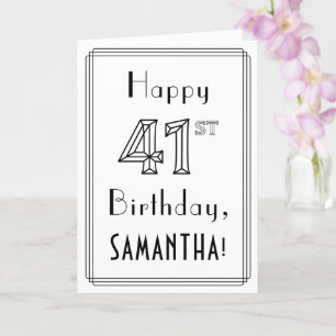 Lycklig 41:a födelsedag, Art Deco Stil w/ eget nam Kort