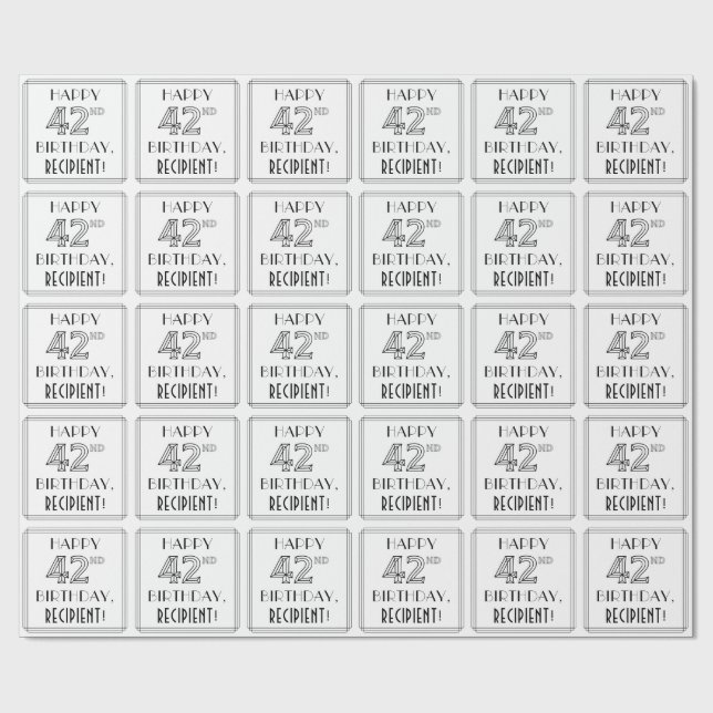 LYCKLIG 42ND BIRTHDAY; Art Deco Stil; anpassat nam Presentpapper (Platt)