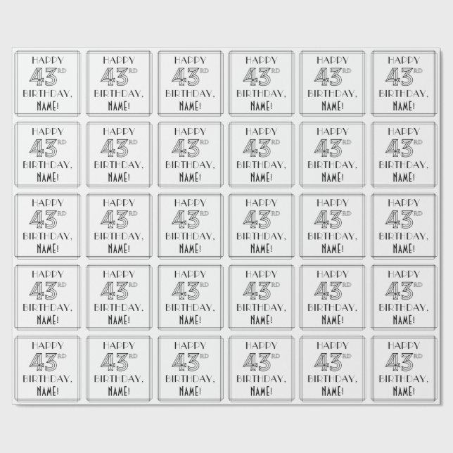LYCKLIG 43RD BIRTHDAY; Art Deco Stil; anpassat nam Presentpapper (Platt)
