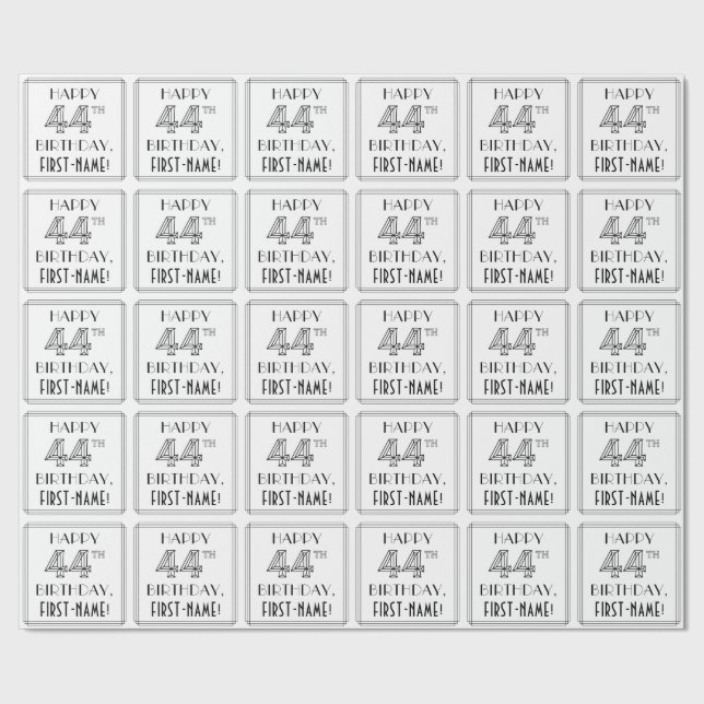 LYCKLIG 44:E BIRTHDAY; Art Deco Stil; eget namn Presentpapper (Seam)