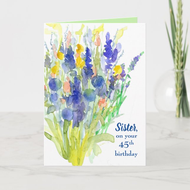Lycklig 45:e födelsedag Syster Flower Bouquet Kort (Framsida)