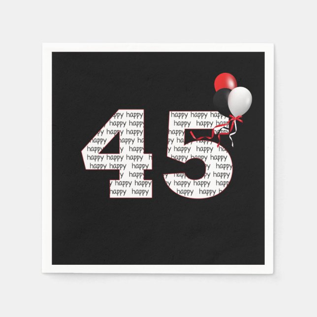 Lycklig 45:e födelsedagen på svarta servetter (Framsidan)