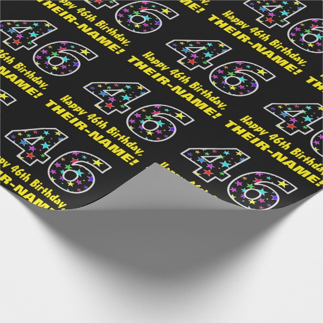 Lycklig 46:e födelsedagen, Roligt Colorful Stars M Presentpapper (Hörn)