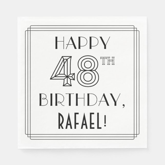 LYCKLIG 48:E BIRTHDAY; Art Deco Stil; eget namn Pappersservett (Framsidan)