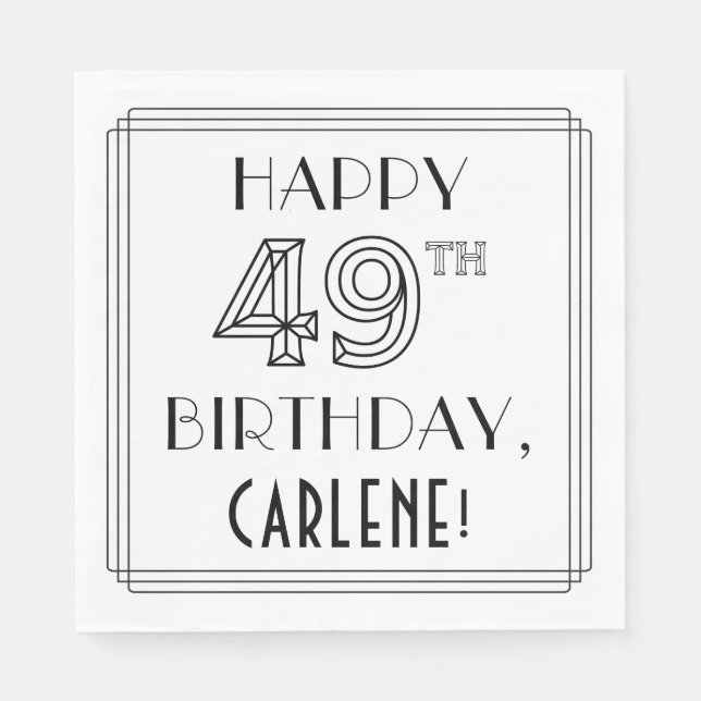LYCKLIG 49:E BIRTHDAY; Art Deco Stil; eget namn Pappersservett (Framsidan)