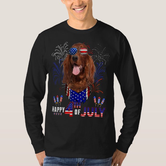 Lycklig 4:e juli American Flagga Irish Setter Sung T Shirt (Framsida)