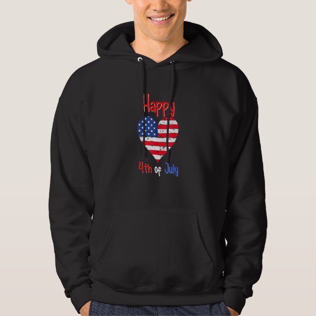 Lycklig 4:e juli Amerikanska Flagga Heart Hoodie (Framsida)