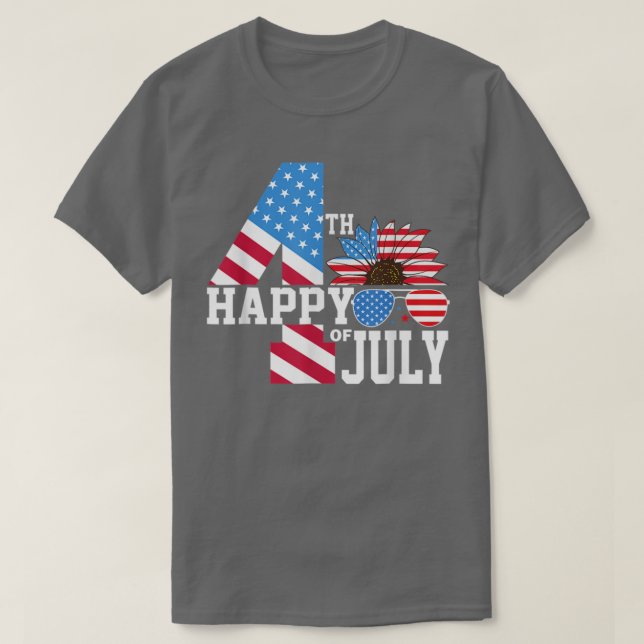Lycklig 4:e juli amerikanska solrosglasse t shirt (Design framsida)
