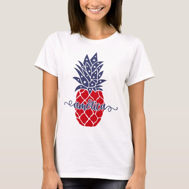 Lycklig 4:e juli Ananas Amerika T-Shirt (Framsida)