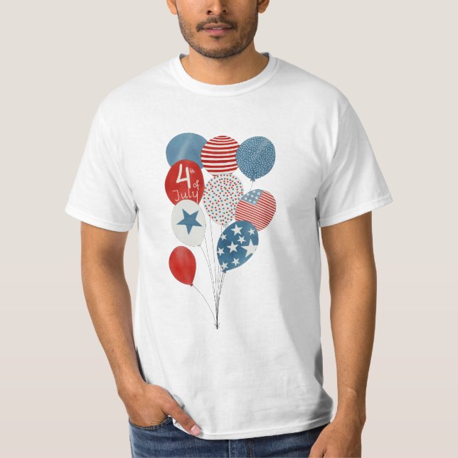 Lycklig 4:e juli-ballonger med vattenfärg t shirt (Framsida)