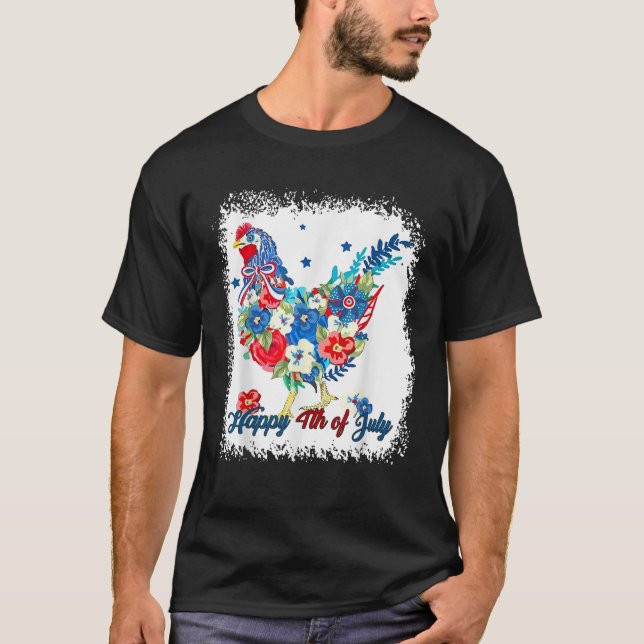 Lycklig 4:e juli Blommigt Chicken Flowers Patrioti T Shirt (Framsida)
