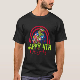 Lycklig 4:e juli Dinosaur Rex Rainbow American F T Shirt