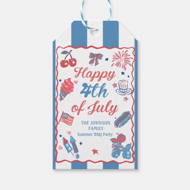 Lycklig 4:e juli: Fireworks BBQ Party Gift Märkres Presentetikett (Framsidan)