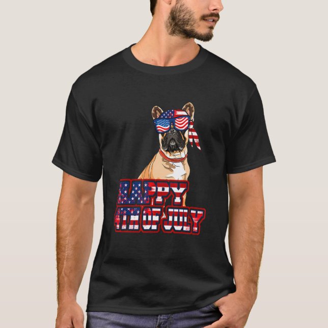 Lycklig 4:e juli Fransk Bulldog American Flagga GL T Shirt (Framsida)