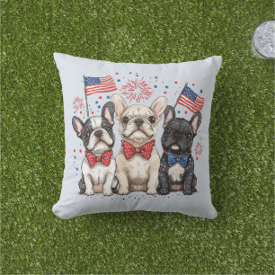 Lycklig 4:e juli Fransk Bulldog Kudde