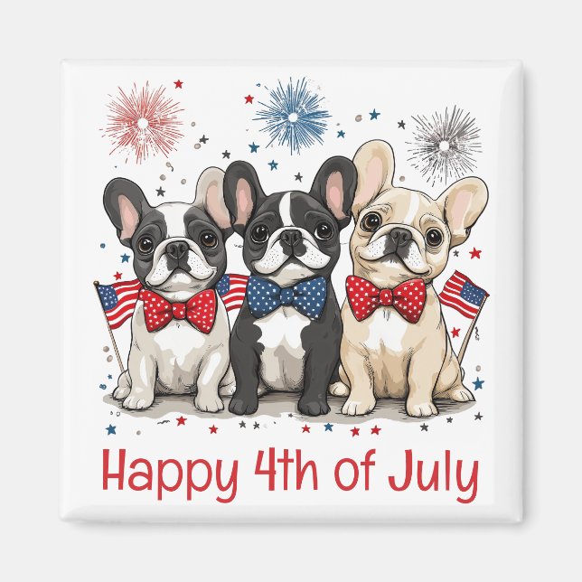 Lycklig 4:e juli Fransk Bulldog Magnet (Framsidan)