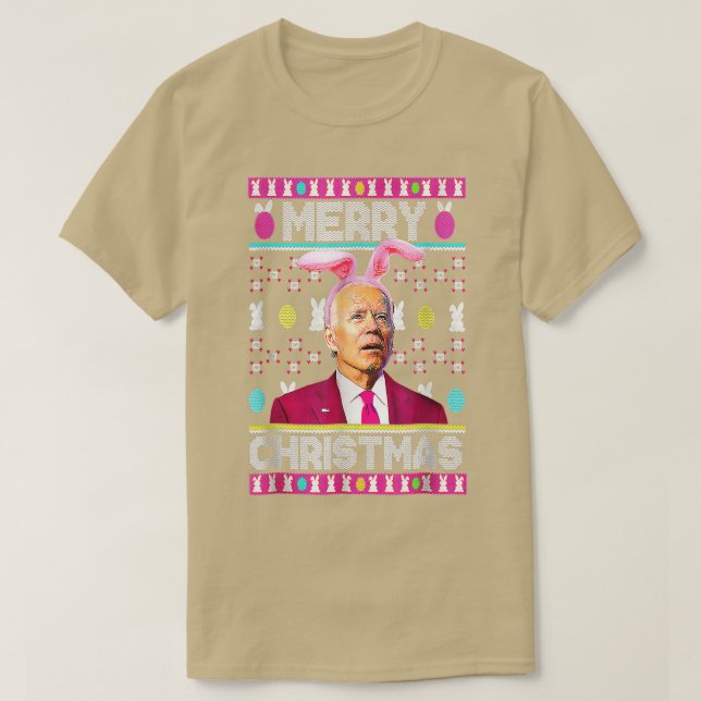 Lycklig 4:e juli: Funny Joe Biden Bära Bunny Ear E T Shirt (Design framsida)