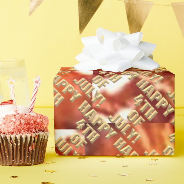 Lycklig 4:e juli: fyrverkeripjäser, glansigt omsla presentpapper (Födelsedagsfest)