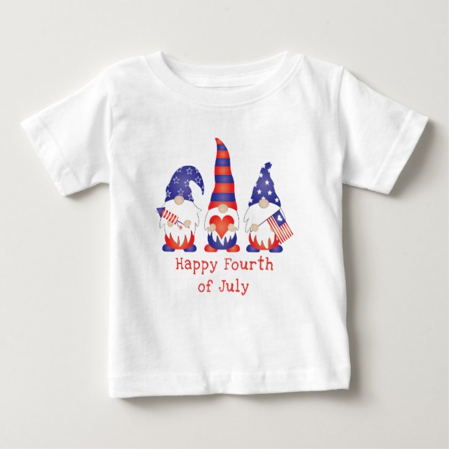 Lycklig 4:e juli Gnome Rött vitt blått T Shirt (Framsida)