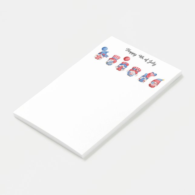 Lycklig 4:e juli Gnomes Post-it Block (Vinklad)