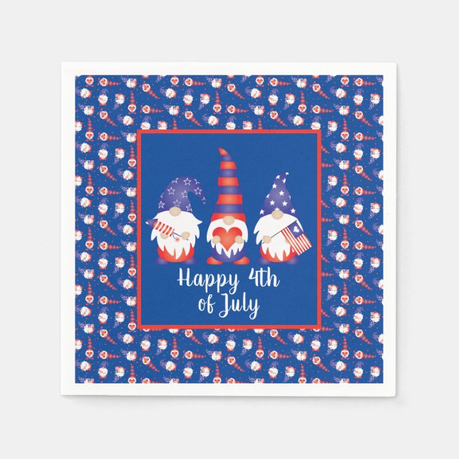 Lycklig 4:e juli Gnomes Rött vitt blått Pappersservett (Framsidan)