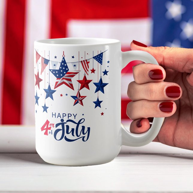 Lycklig 4:e juli Hanging Stars ID1103 Kaffemugg (Skapare uppladdad)
