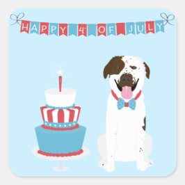 Lycklig 4:e juli Hund Rött vitt blått Fyrkantigt Klistermärke