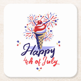 Lycklig 4:e juli: Ice Cream Fireworks Sommaren Par Underlägg Papper Kvadrat